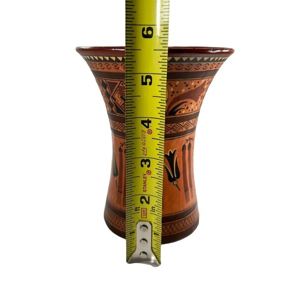 Vtg Art Pottery Cusco Peru Handmade Handpainted Vase Black Bird Crow 5.5" tall - Picture 10 of 10